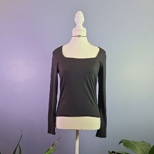 H&M Black Square Neck Long Sleeve Tee